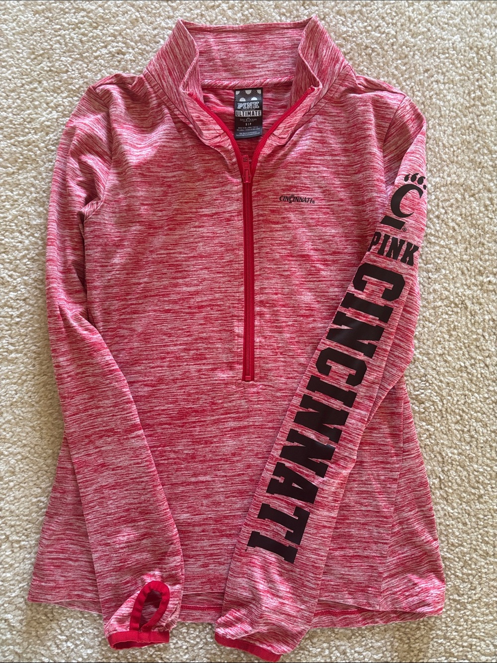 PINK Victoria's Secret Heathered Pink Quarter-Zip Pullover